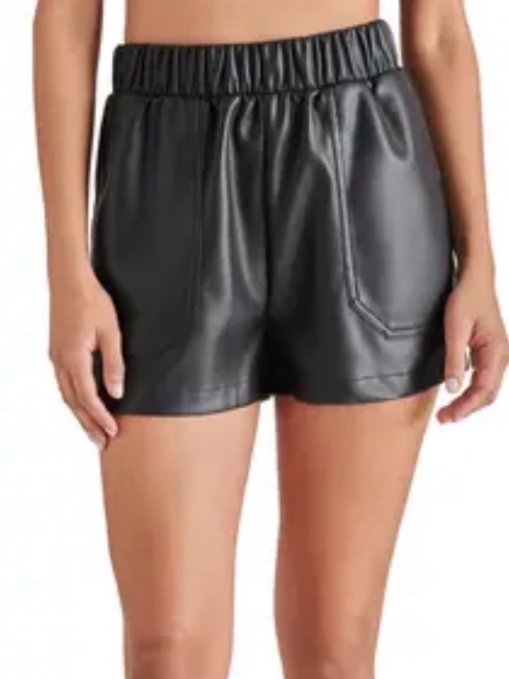 Christian Siriano Black Faux Leather High-Waist Shorts